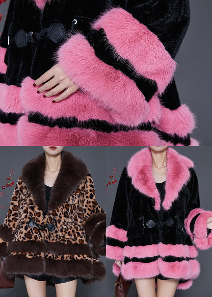 Fur Collar Leopard Drawstring Mink Velvet Trench Spring