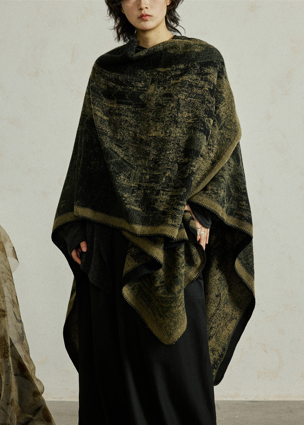 Ginger Print Knit Shawl Batwing Sleeve