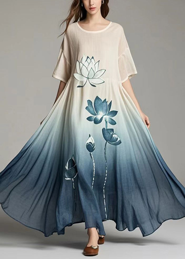 Gradient Color Oversized Print Cotton Long Dresses Summer