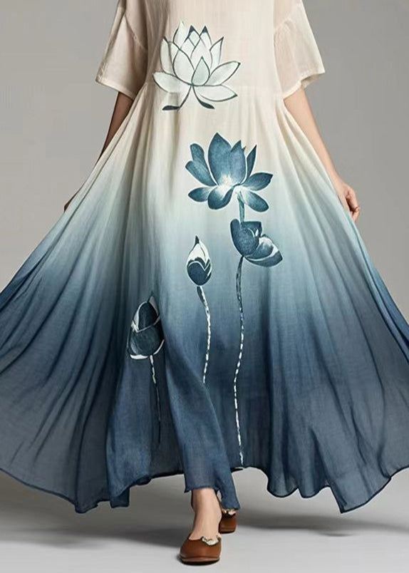 Gradient Color Oversized Print Cotton Long Dresses Summer