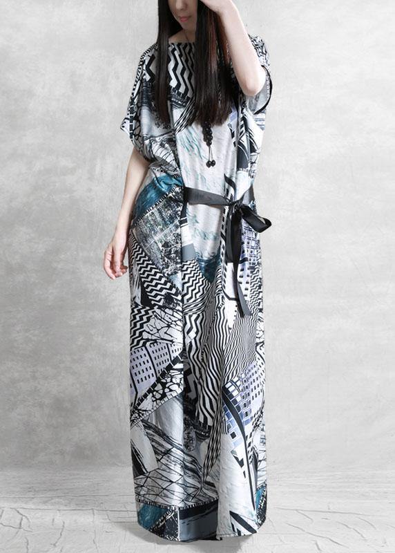 Gray Print Silk Robe Dresses Tunic