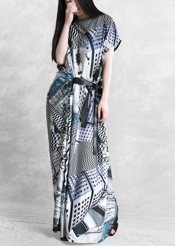 Gray Print Silk Robe Dresses Tunic