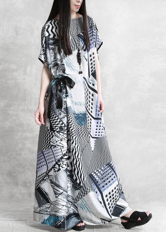Gray Print Silk Robe Dresses Tunic