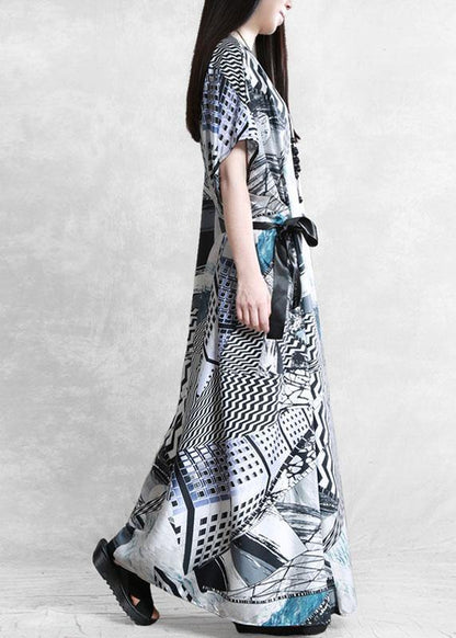Gray Print Silk Robe Dresses Tunic