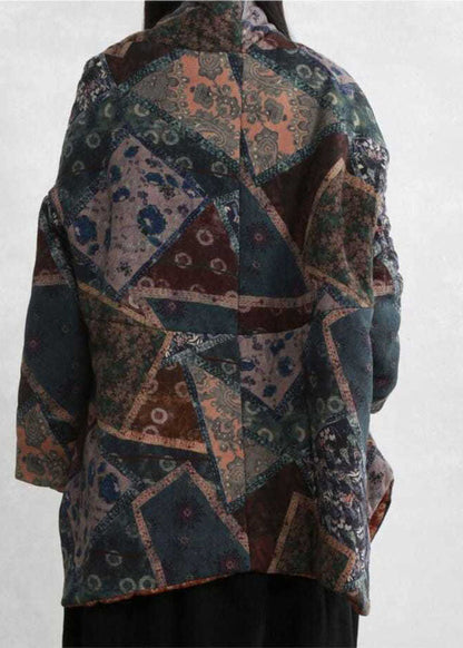 Green Asymmetrical Design Print Fine Cotton Filled Coats Winter