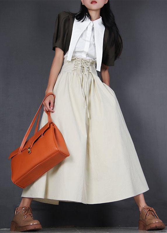 Green Cinched Summer Tie Waist Skirt Cotton