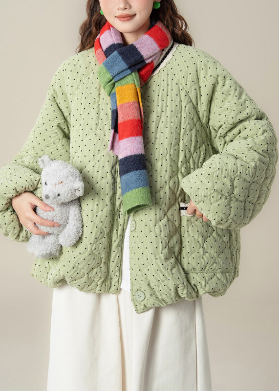 Green Dot Pockets Lace Patchwork Cotton Filled Parkas Winter