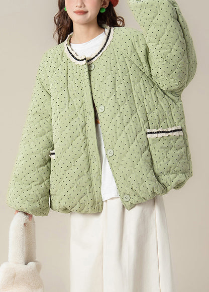 Green Dot Pockets Lace Patchwork Cotton Filled Parkas Winter