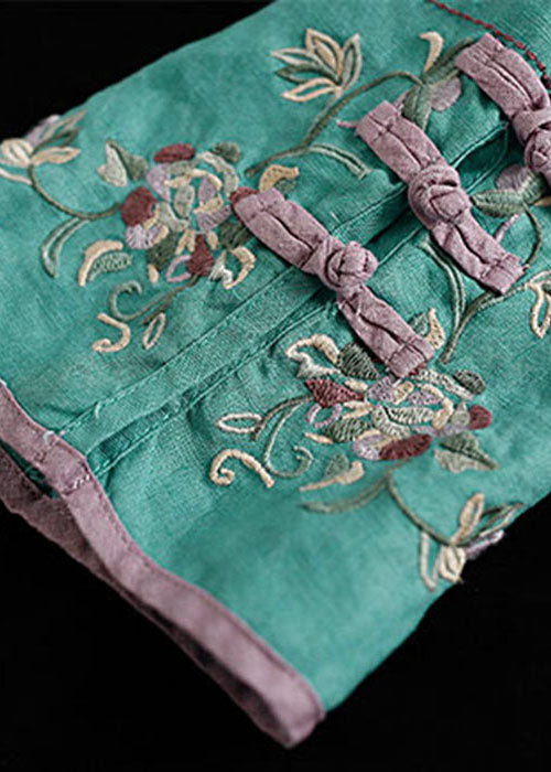 Green Embroideried Button Tops Half Sleeve
