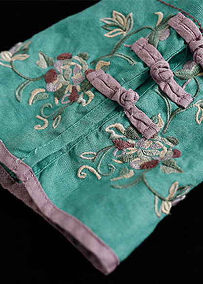 Green Embroideried Button Tops Half Sleeve
