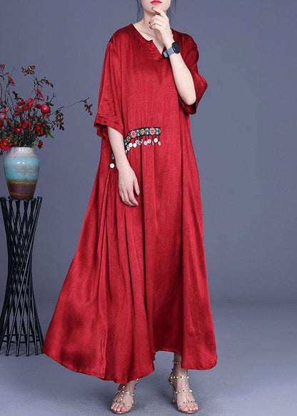 Green Embroidery Summer Silk Long Dress