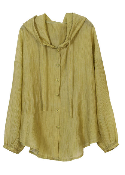 Green Hooded Wrinkled Cotton Upf 50+ Coat Jacket Long Sleeve