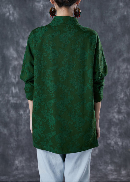 Green Jacquard Chinese Button Cotton Coats Fall