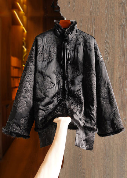 Green Lace Up Mink Hair Patchwork Silk Parka Winter