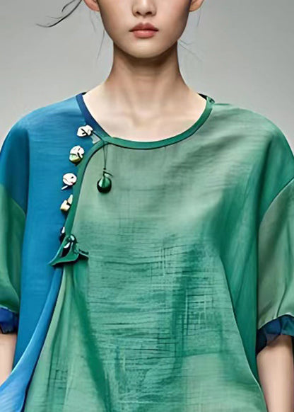 Green O-neck Ruffled Top Half Sleeve