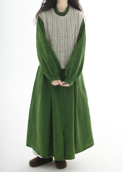 Green Oversized Cotton Holiday Dress Fall
