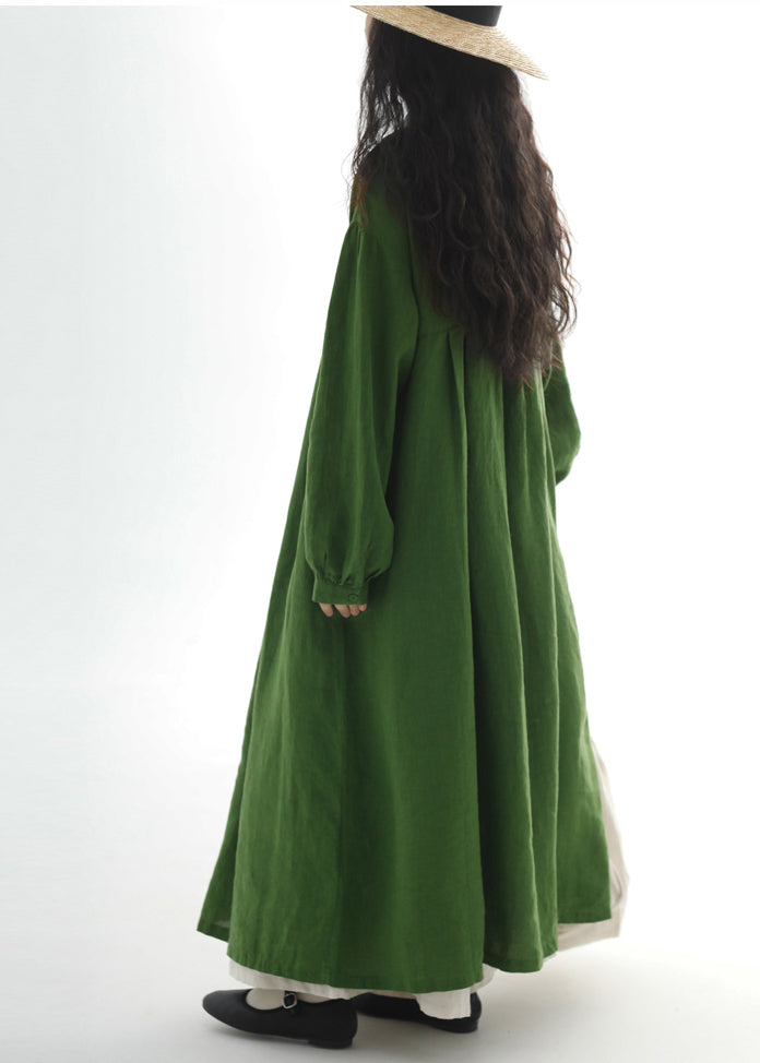 Green Oversized Cotton Holiday Dress Fall
