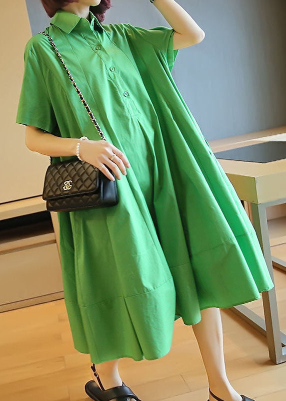 Green Oversized Patchwork Exra Large Hem Cotton Shirt Dresses Summer