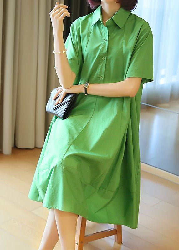 Green Oversized Patchwork Exra Large Hem Cotton Shirt Dresses Summer
