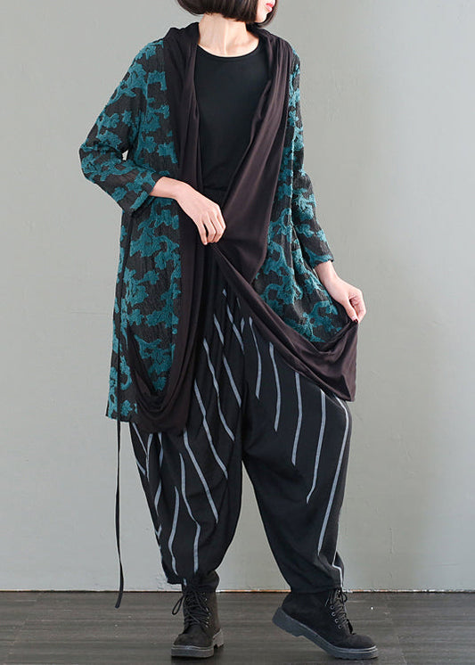 Green Oversized Patchwork Jacquard Cotton Cardigan Fall