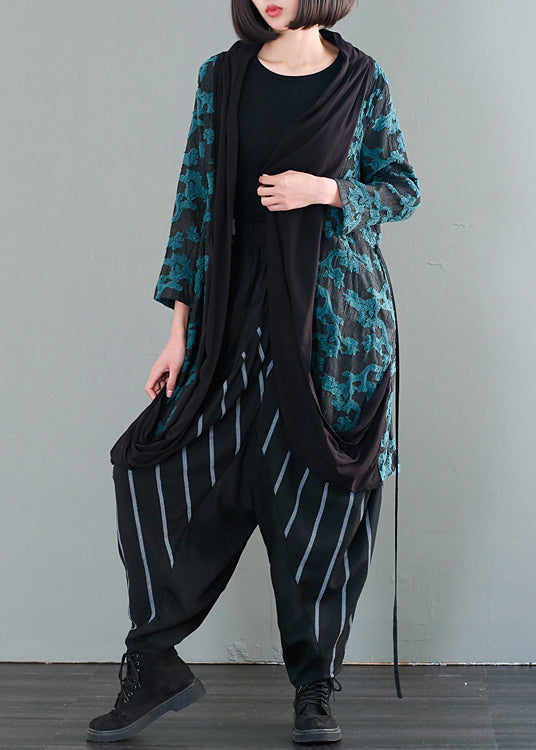 Green Oversized Patchwork Jacquard Cotton Cardigan Fall