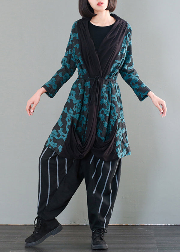 Green Oversized Patchwork Jacquard Cotton Cardigan Fall