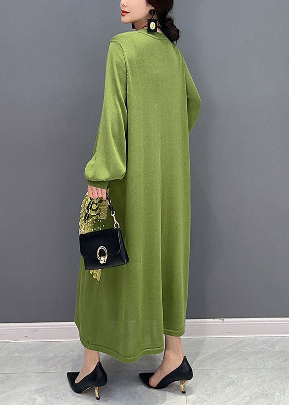 Green Oversized Patchwork Knit Party Dress Summer
