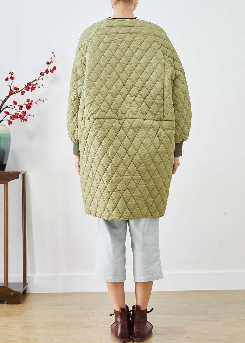 Green Oversized Plaid Fine Cotton Filled Parka Winter