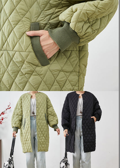 Green Oversized Plaid Fine Cotton Filled Parka Winter
