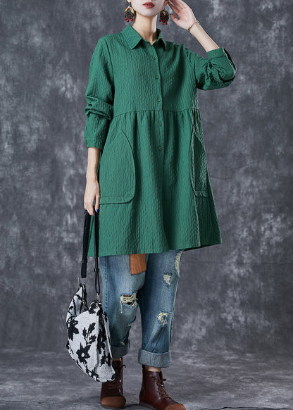 Green Oversized Pockets Cotton Trench Fall