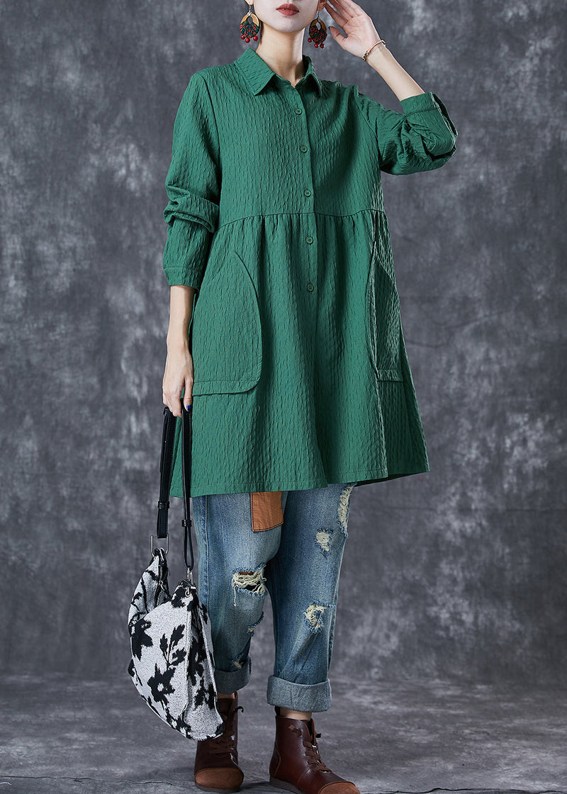 Green Oversized Pockets Cotton Trench Fall
