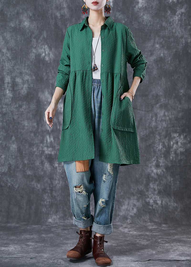 Green Oversized Pockets Cotton Trench Fall