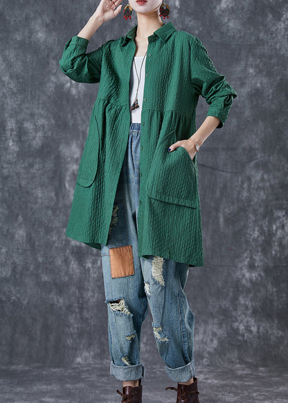 Green Oversized Pockets Cotton Trench Fall