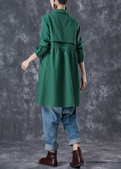 Green Oversized Pockets Cotton Trench Fall