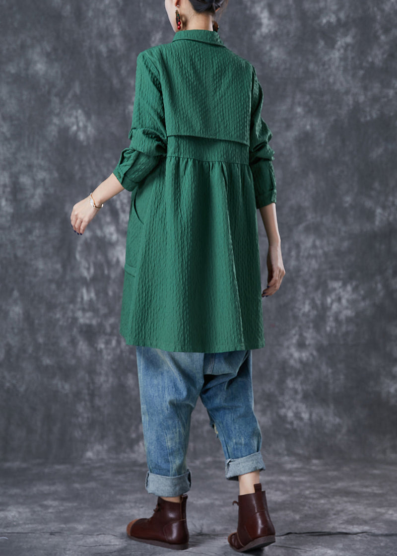 Green Oversized Pockets Cotton Trench Fall