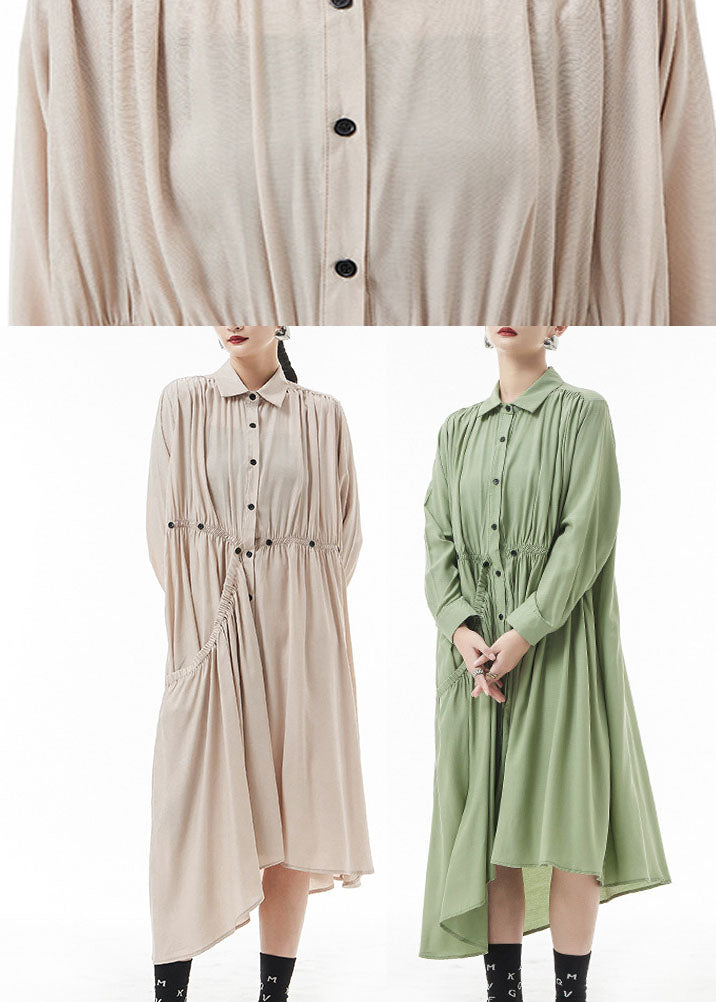 Green Peter Pan Collar Chiffon Shirt Dresses Spring