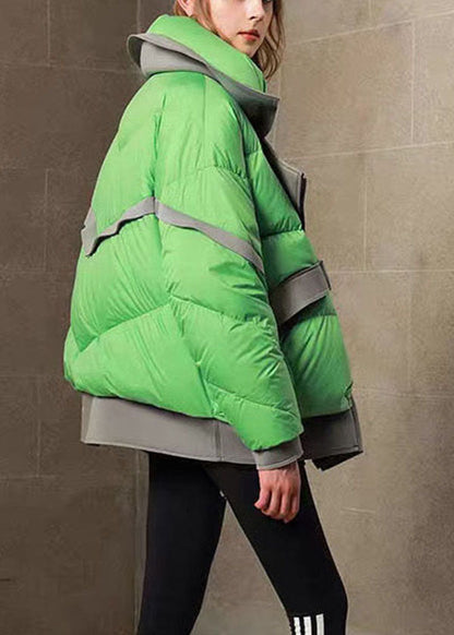 Green Peter Pan Collar Patchwork Duck Down Puffers Jackets Winter