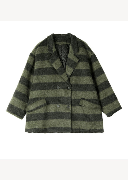 Green Peter Pan Collar Plaid Fine Cotton Filled Woolen Coats Winter