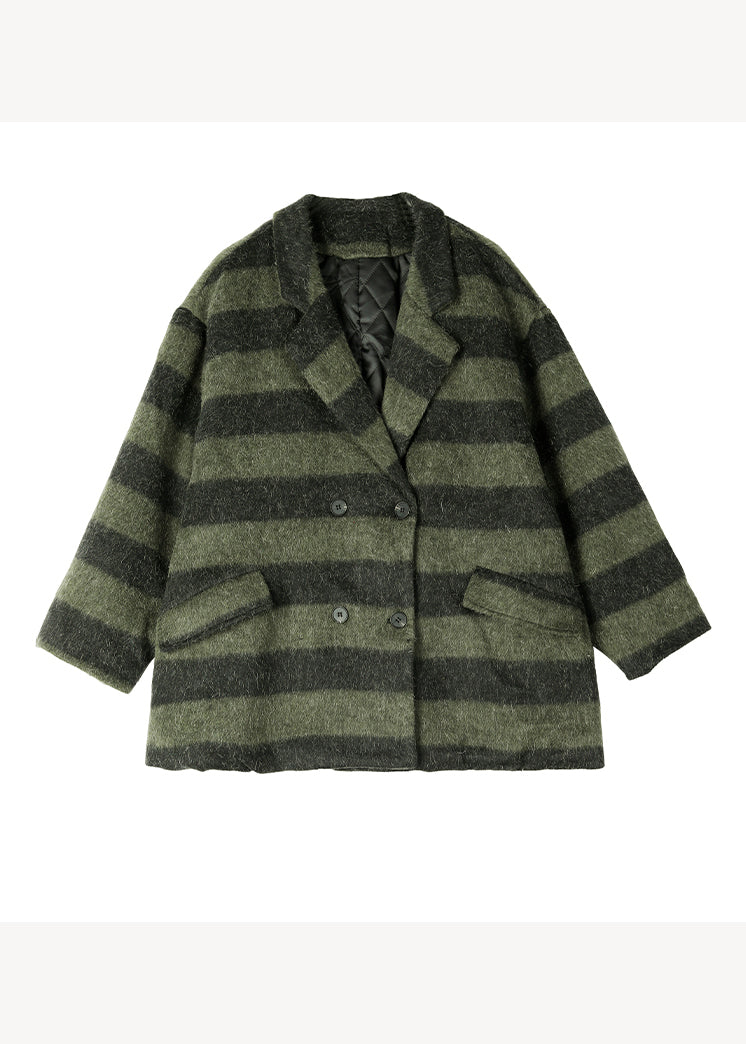 Green Peter Pan Collar Plaid Fine Cotton Filled Woolen Coats Winter