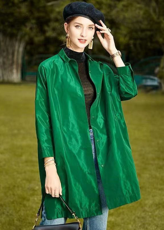 Green Peter Pan Collar Wear on Both Sides Patchwork Silk Coat Fall
