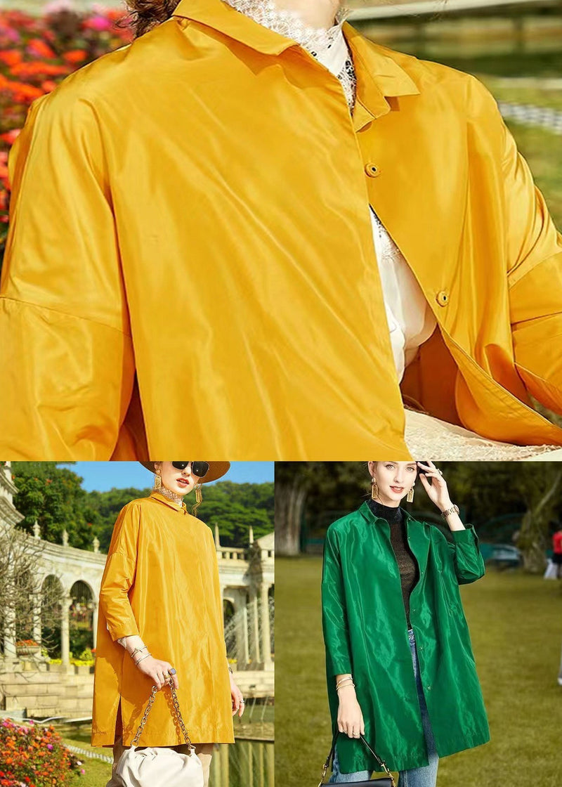 Green Peter Pan Collar Wear on Both Sides Patchwork Silk Coat Fall