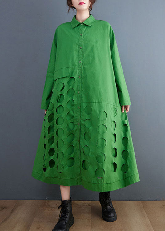 Green Peterpan Collar Patchwork Cotton Dress Spring