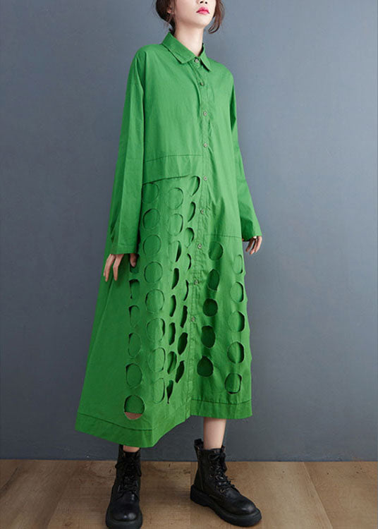 Green Peterpan Collar Patchwork Cotton Dress Spring