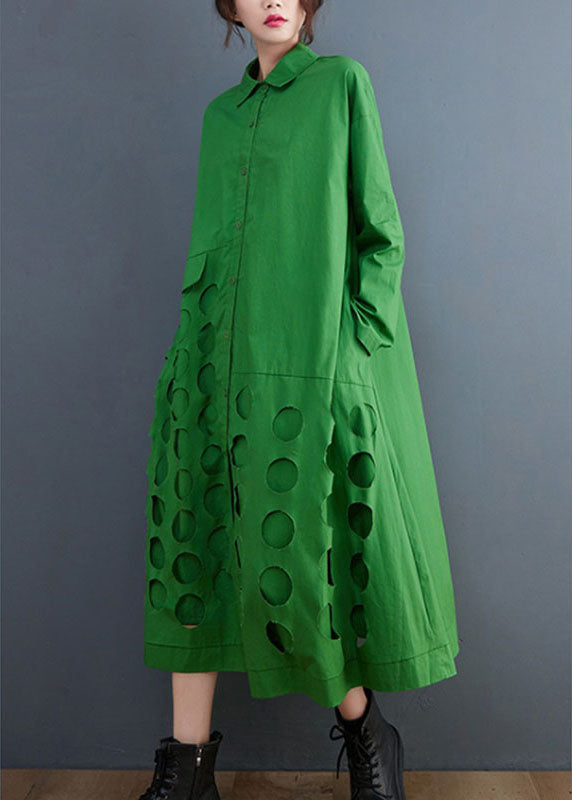 Green Peterpan Collar Patchwork Cotton Dress Spring