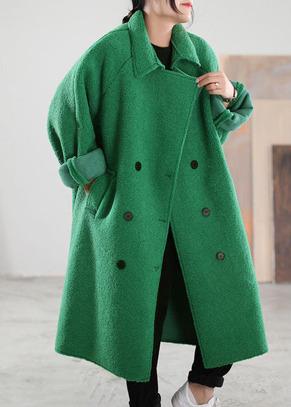 Green Peterpan Collar Double Breast Faux Fur Winter Coat