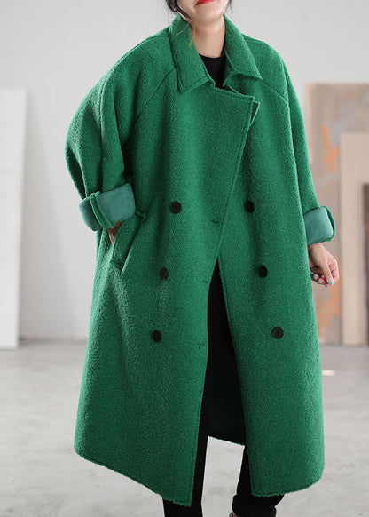 Green Peterpan Collar Double Breast Faux Fur Winter Coat
