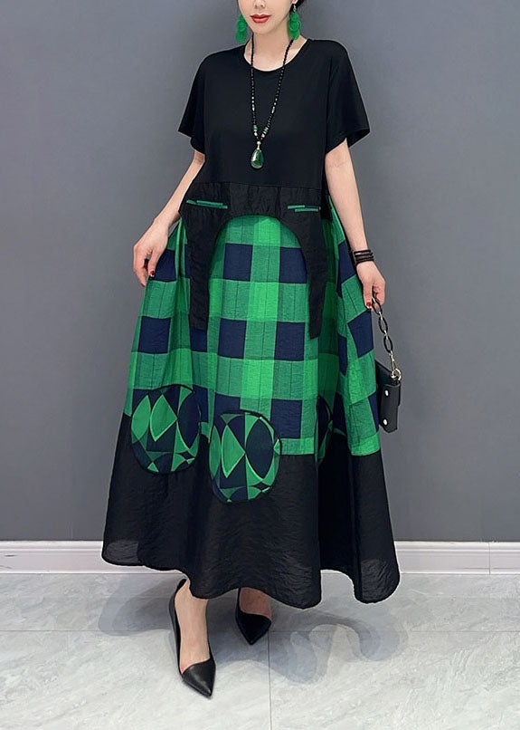Green Plaid Patchwork Exra Large Hem a Line Dresses Summer