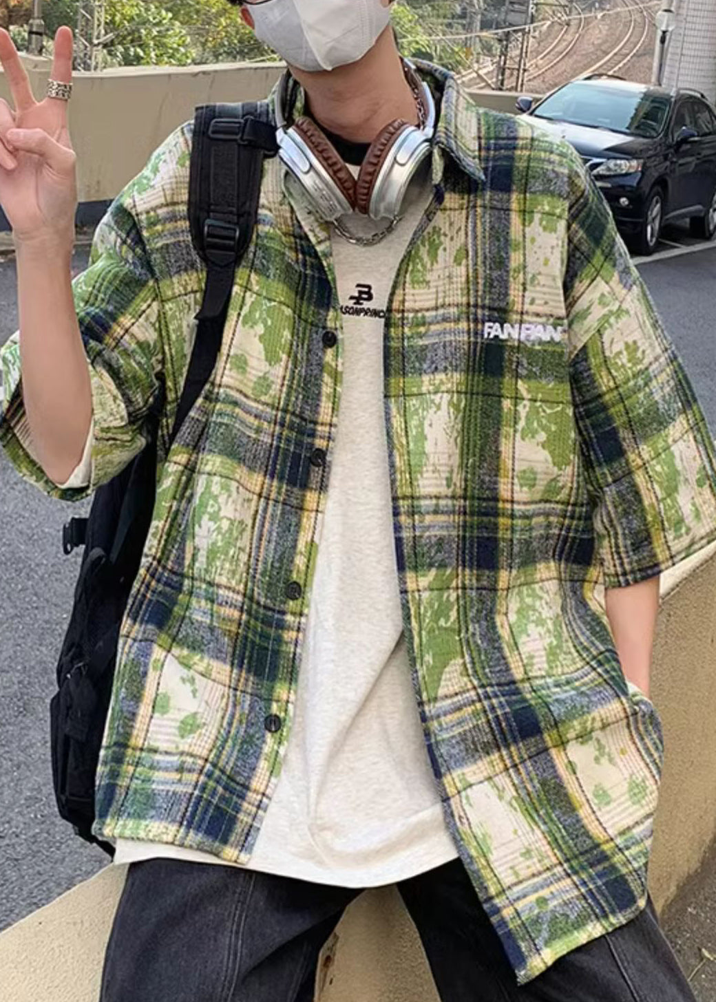 Green Plaid Tie Dye Cotton Shirts Summer