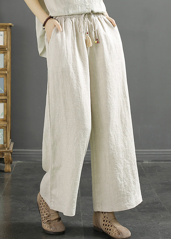 Green Pockets Cinched Linen Wide Leg Crop Pants Fall