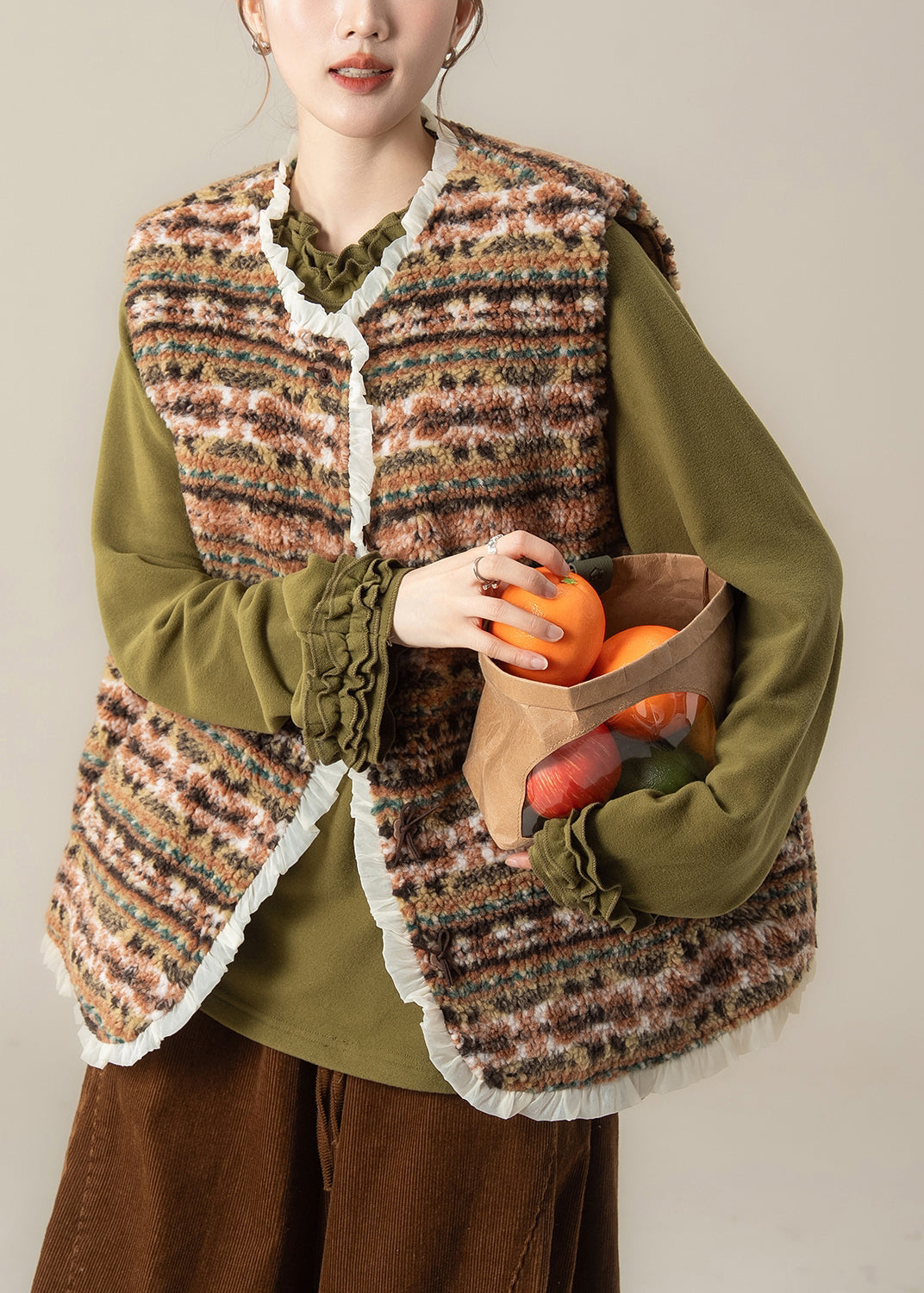 Green Pockets Faux Fur Waistcoat Winter